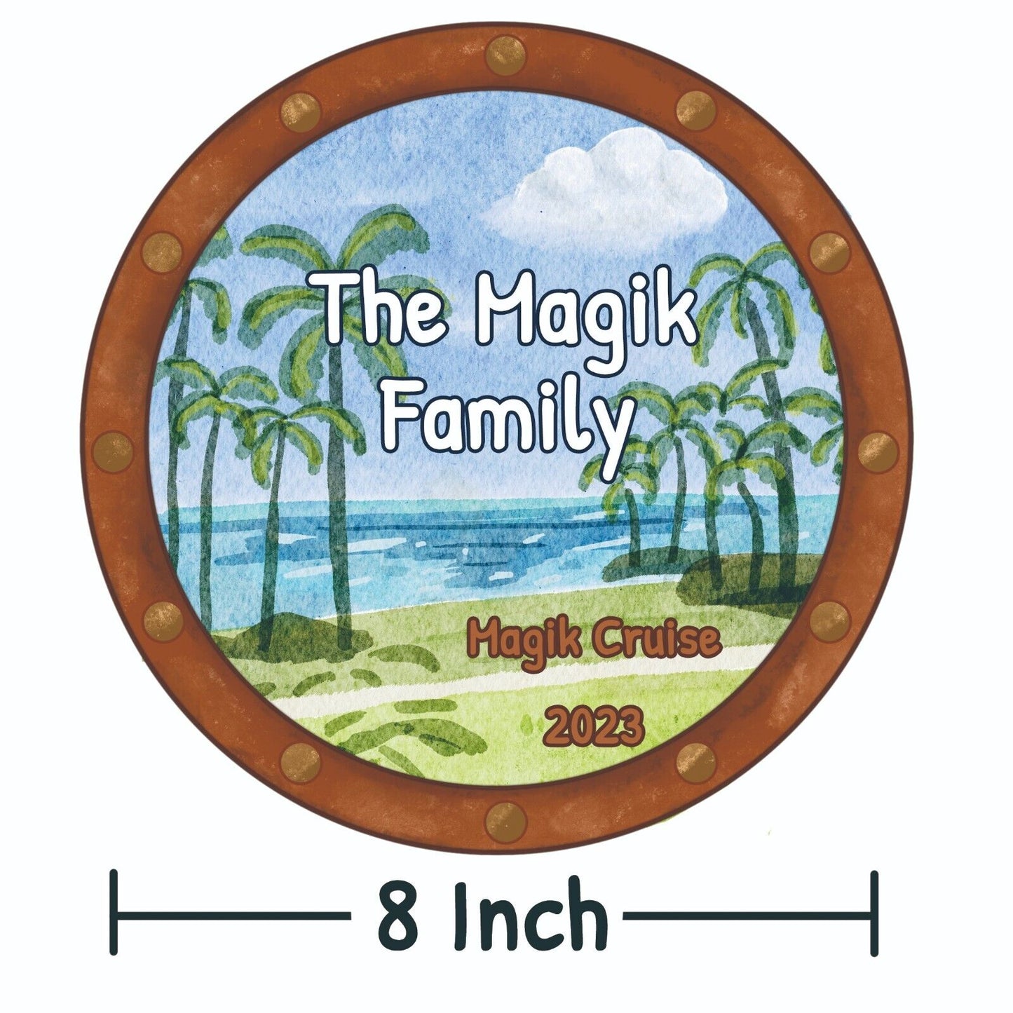 US Custom Cruise Ship Magnet Stateroom Door 8" Beach Sea Tree Watercolor Style