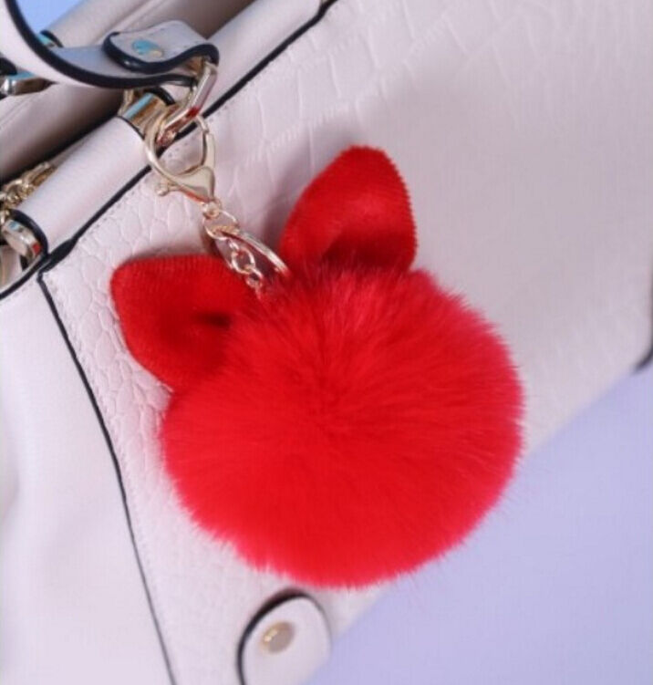 Rabbit Fur Ball/Rabbit Ear PomPom Cell Phone Car Pendant Handbag Key Chain Ring