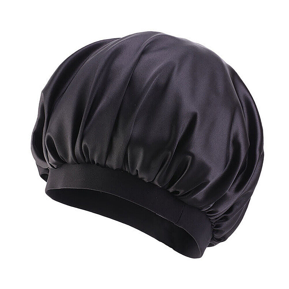 US Women Satin Night Sleep Cap Hair Bonnet Hat Silk Head Cover Wide Elastic Band