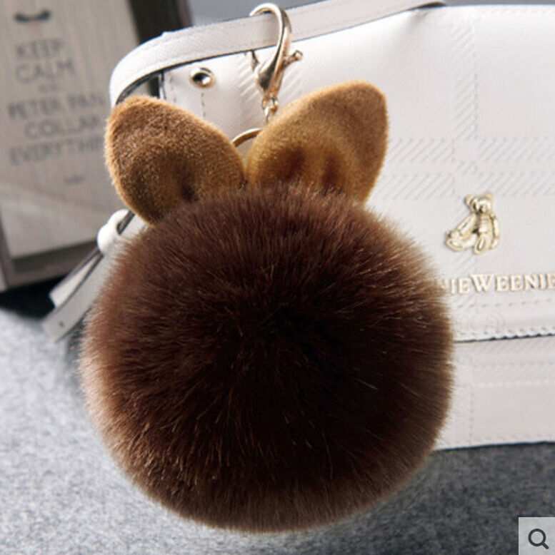 Rabbit Fur Ball/Rabbit Ear PomPom Cell Phone Car Pendant Handbag Key Chain Ring