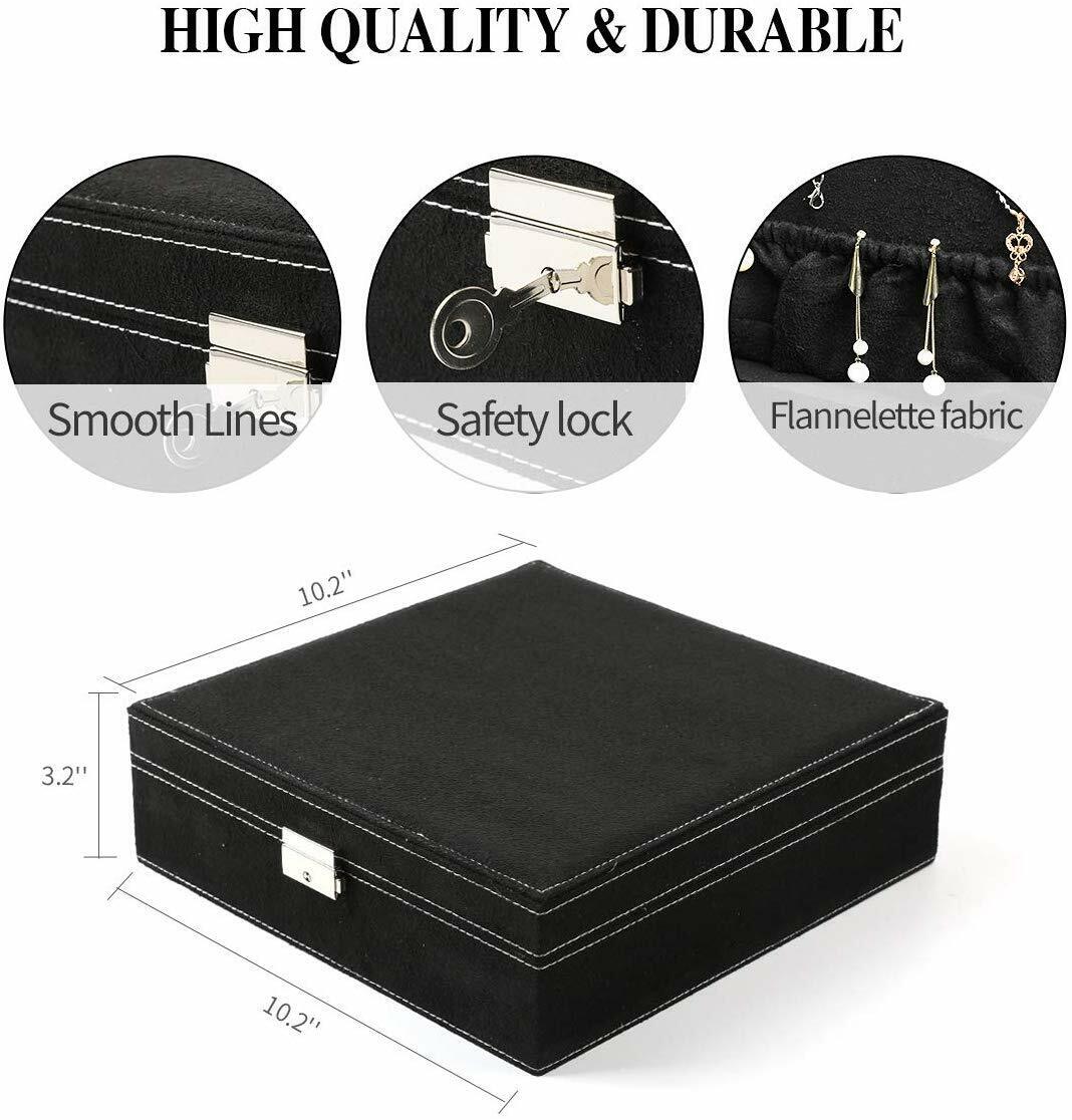 US Two-Layer Lint Large Jewelry Box Organizer Display Storage case with Lock