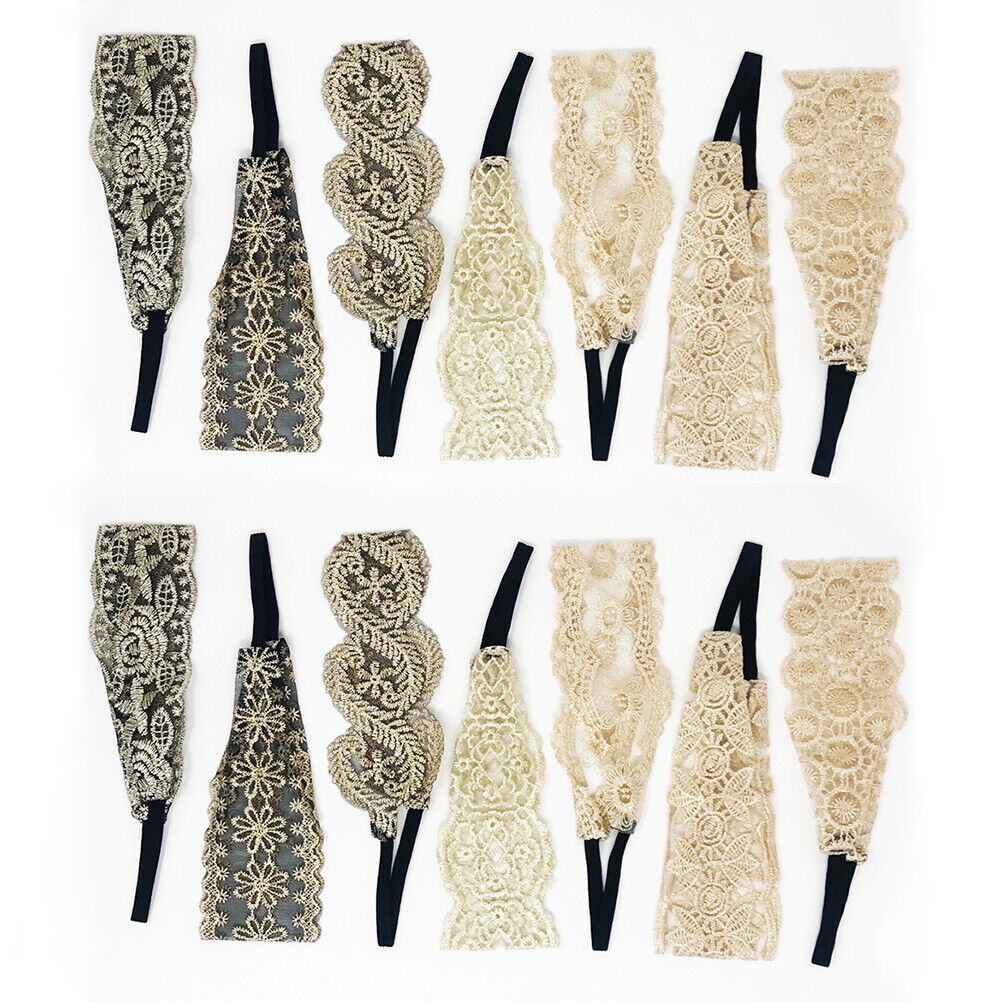 US 7~14Pcs Women Lace Headband Stretch Hairband Elegant Wide Headwrap Turban