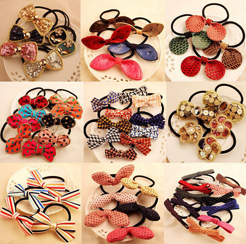 US 20-40 Pcs Stylish Elastic Bow Crystal Ponytail Rope Hair Tie Ring Hairband