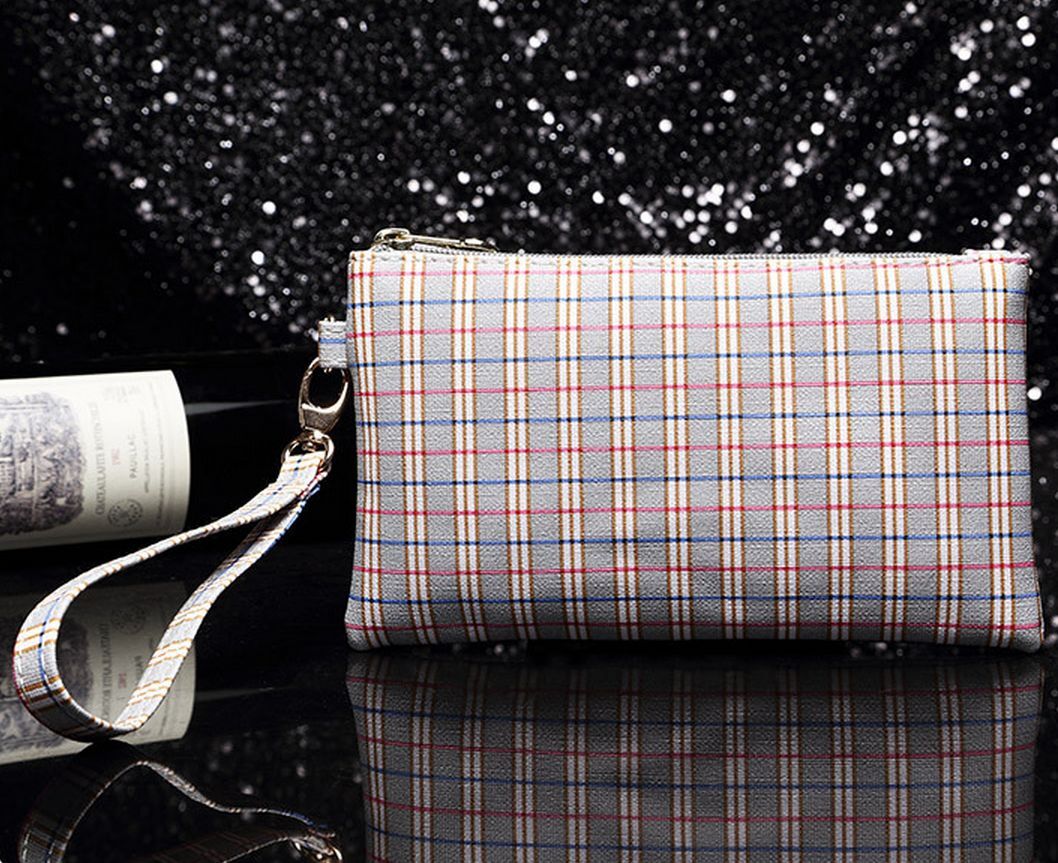 Envelope Style Fashion Unique Check Pattern Clutch Wrist Bag with Wrist Band