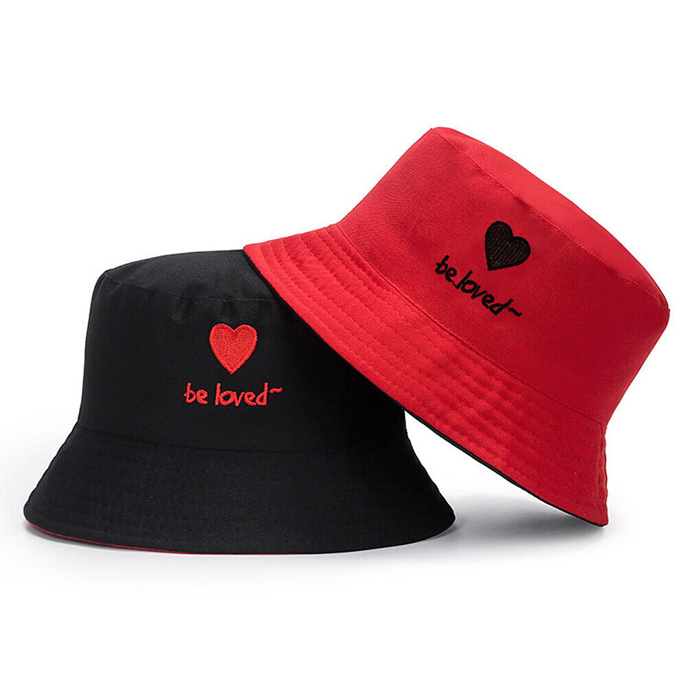 US Double-sided Bucket Hat Fisherman's Cap Men Women Embroidery Pattern Cotton