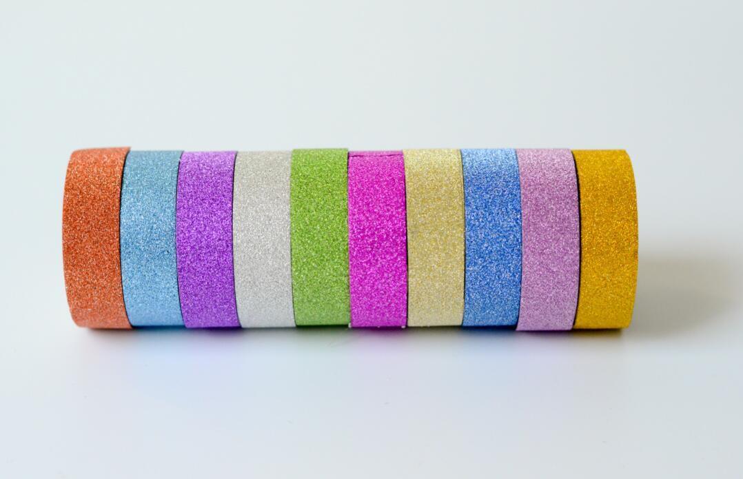 10 PCS Masking Tape Sticker DIY Self Adhesive Glitter Washi Craft Decor 15mmx3m
