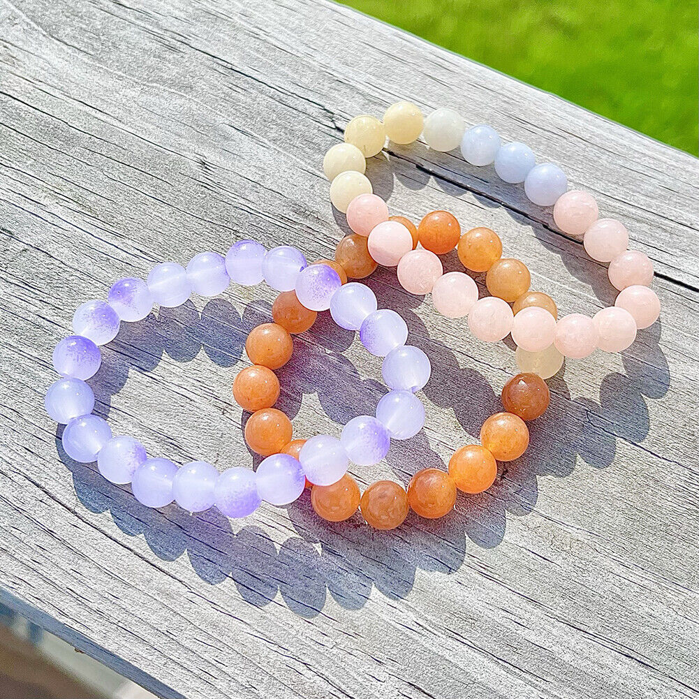 US Handmade Natural Soothing Stone Smooth Morganite/Aventurine Beaded Bracelet