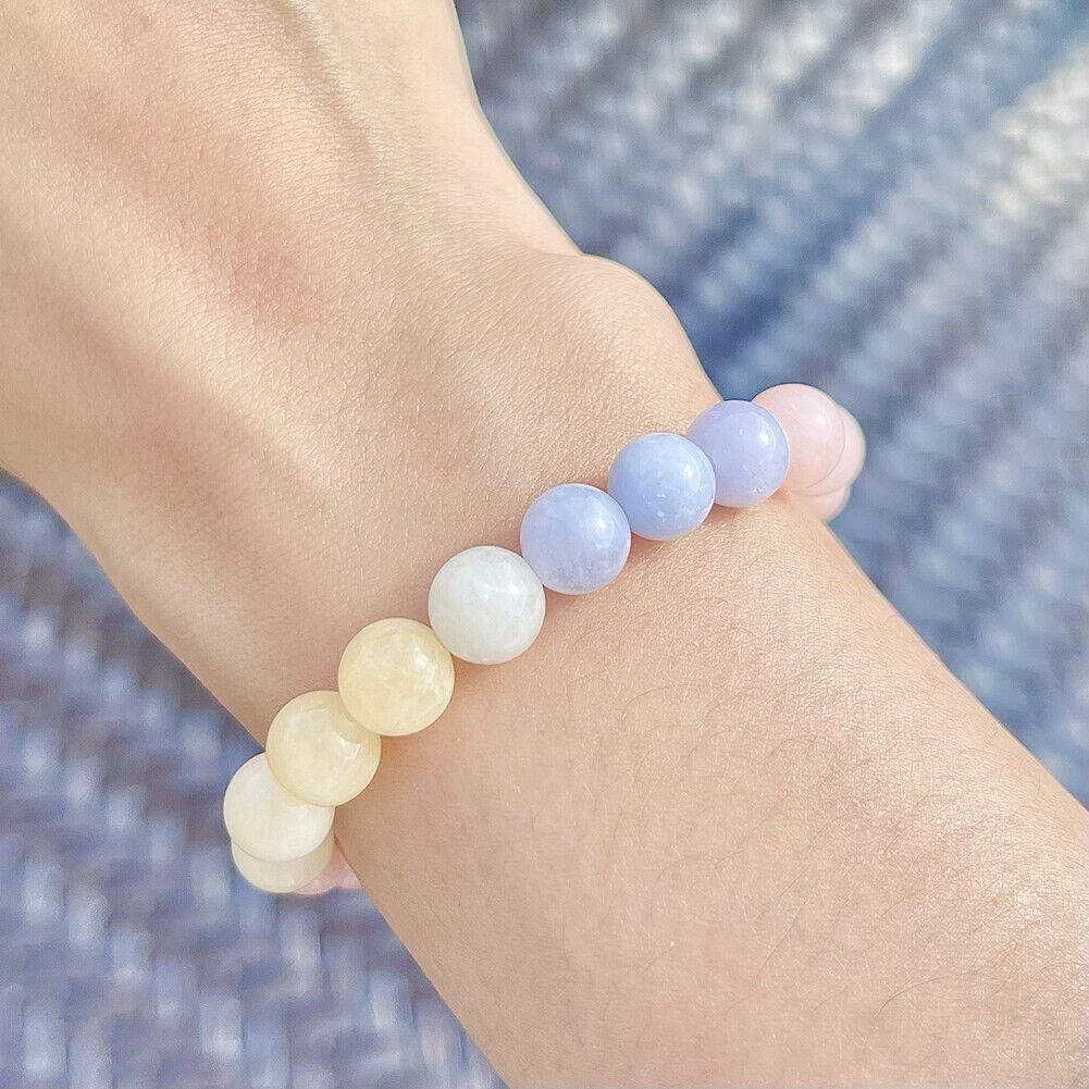 US Handmade Natural Soothing Stone Smooth Morganite/Aventurine Beaded Bracelet