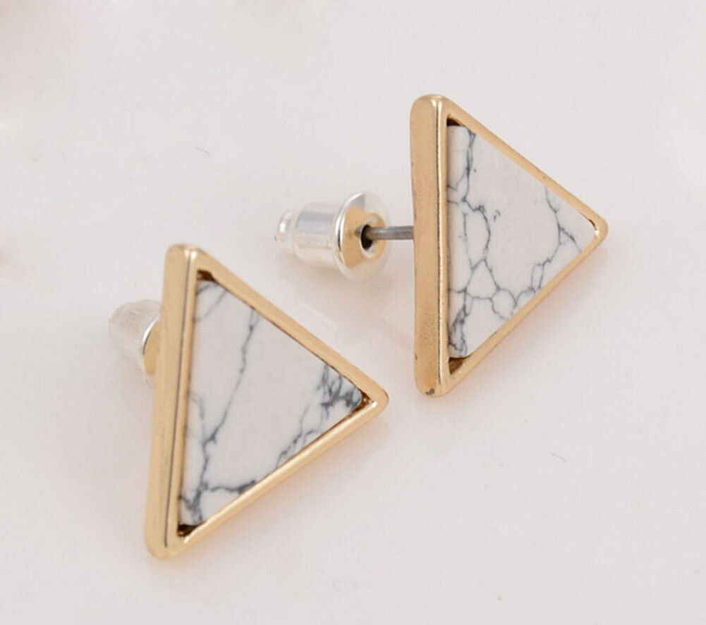Magik Faux White Black Punk Simple Marble Stone Geometric Shaped Stud Earrings