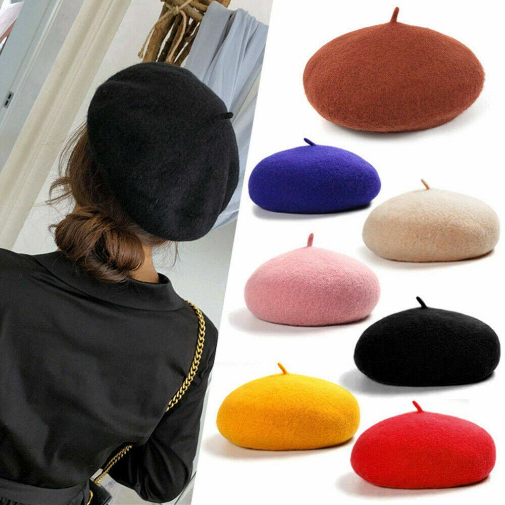 US Beanie Beret Winter Warmer French Artist Hats Ski Caps 95% Wool Solid Color