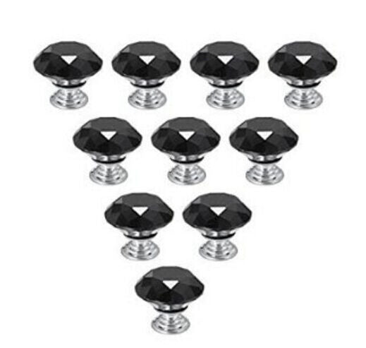 10Pcs Crystal Glass Cabinet Knob Diamond Shape 30mm Drawer Cupboard Handle Pull