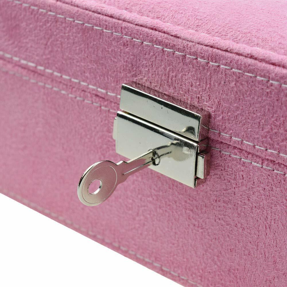 US Two-Layer Lint Large Jewelry Box Organizer Display Storage case with Lock