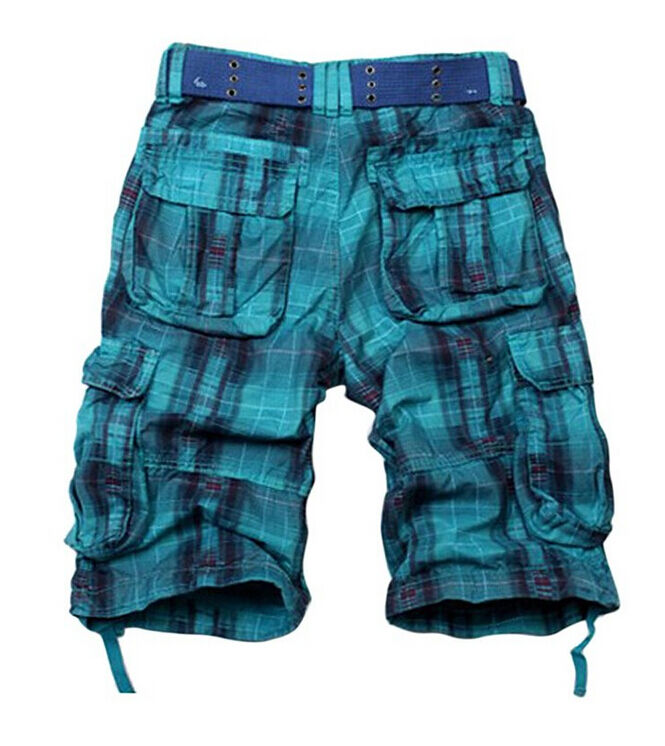 Match Men's Solid & Checked Cargo Shorts #3536, Blue Grid