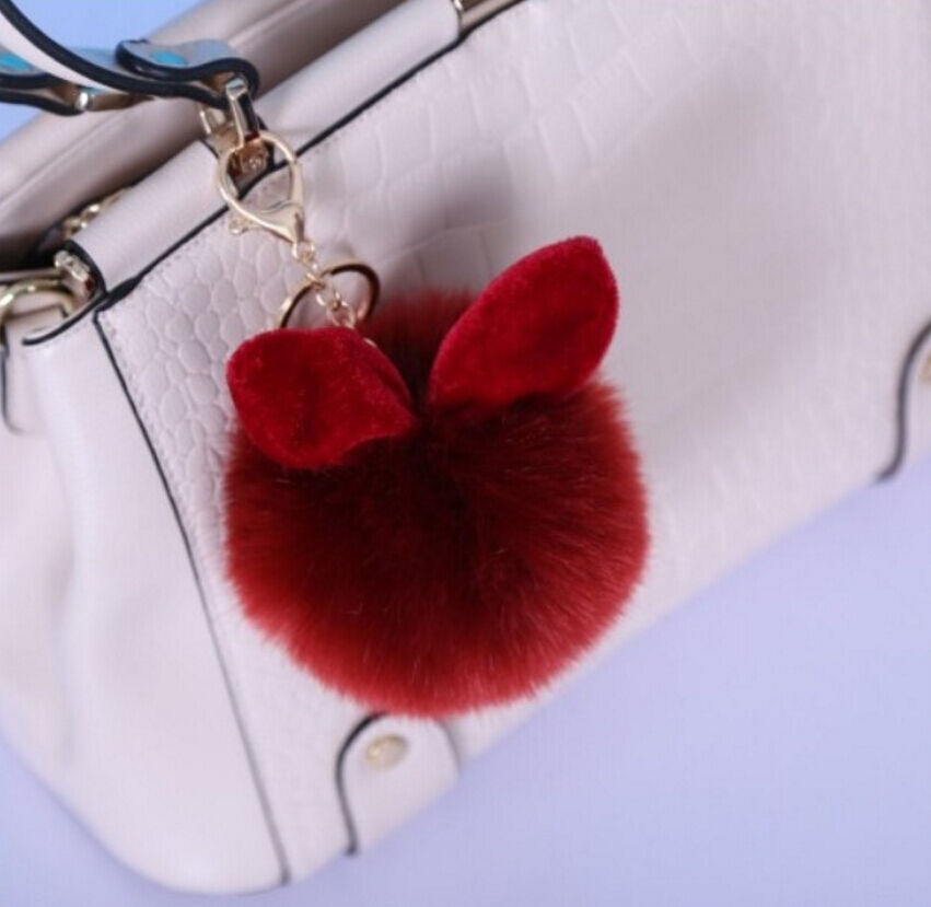 Rabbit Fur Ball/Rabbit Ear PomPom Cell Phone Car Pendant Handbag Key Chain Ring