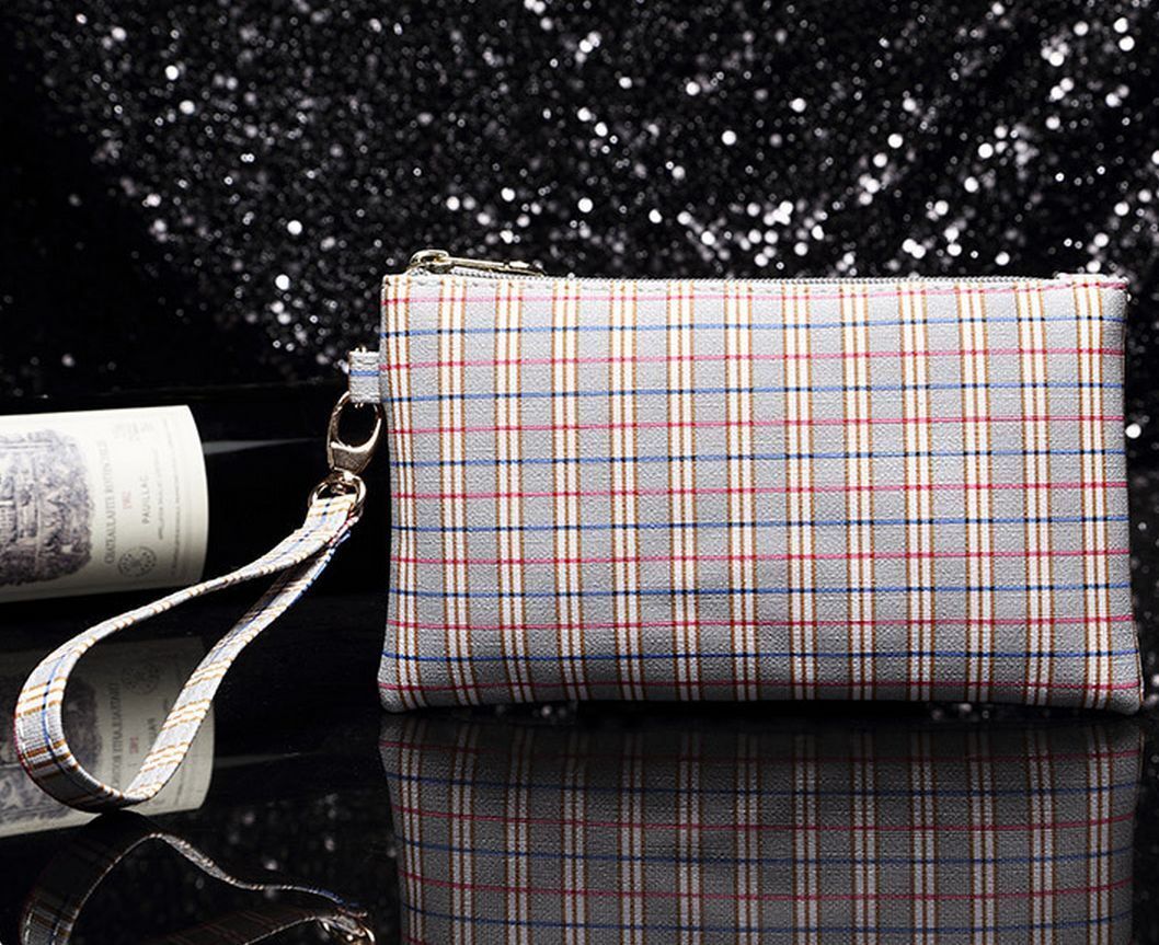 Envelope Style Fashion Unique Check Pattern Clutch Wrist Bag with Wrist Band