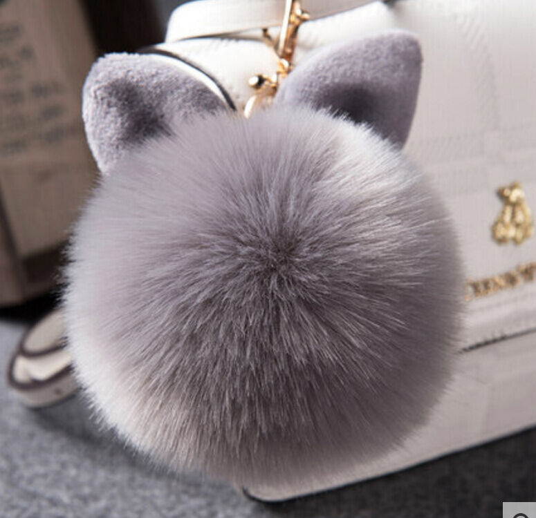 Rabbit Fur Ball/Rabbit Ear PomPom Cell Phone Car Pendant Handbag Key Chain Ring