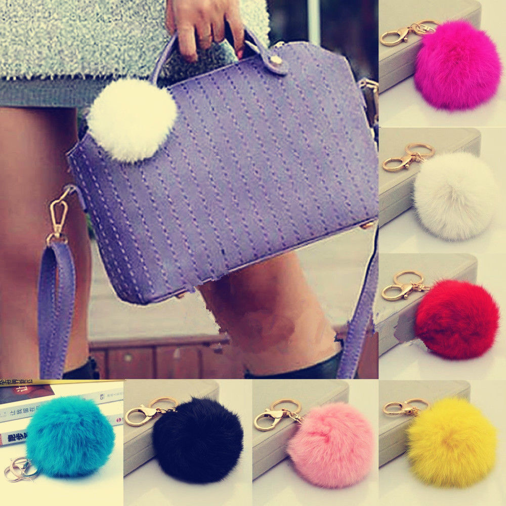 Rabbit Fur Ball/Rabbit Ear PomPom Cell Phone Car Pendant Handbag Key Chain Ring