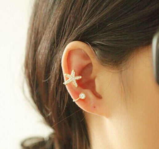 2X Magik Rhinestone EarStud Crystal Ear Cuff Wrap Clip On Non-piercing Earrings