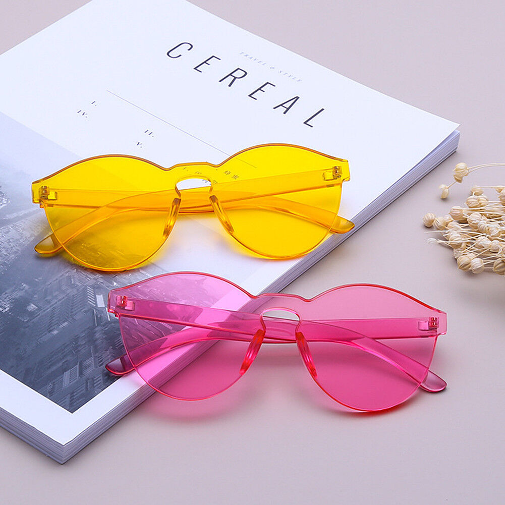 1-2 Pcs One Piece Round Heart Rimless Sunglasses Transparent Oversized Eyewear