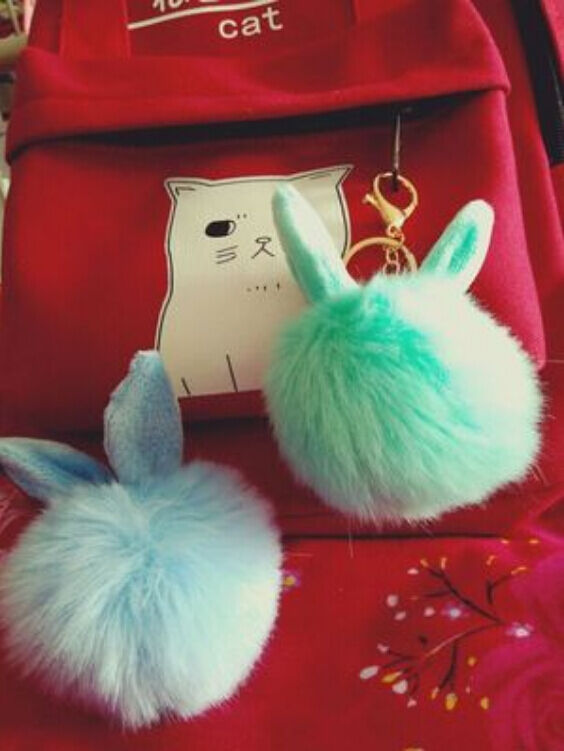 Rabbit Fur Ball/Rabbit Ear PomPom Cell Phone Car Pendant Handbag Key Chain Ring