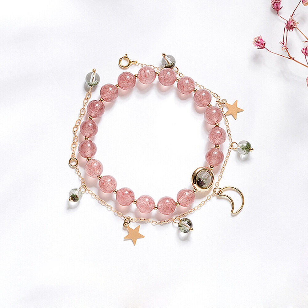 US 2 Pcs Set Mermaid Aura Crystal Glass Stretch Bracelet w/ 6 mm Moonstone Beads