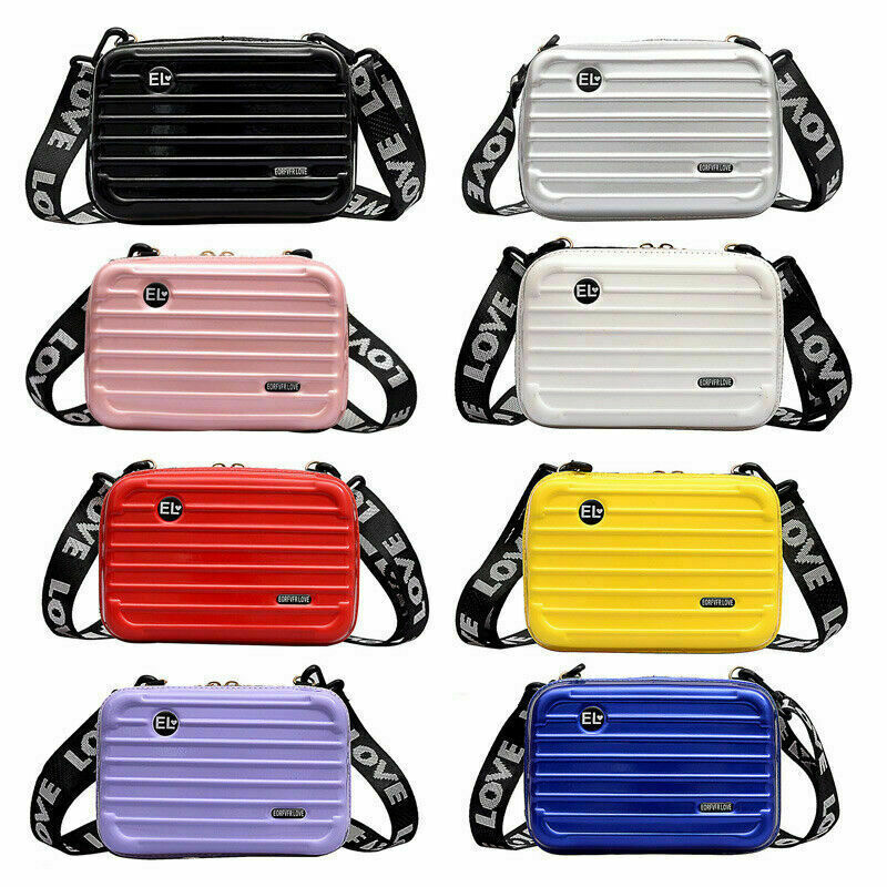 US Women Suitcase Box Shape Crossbody Shoulder Bag Letter Band Travel Carrying
