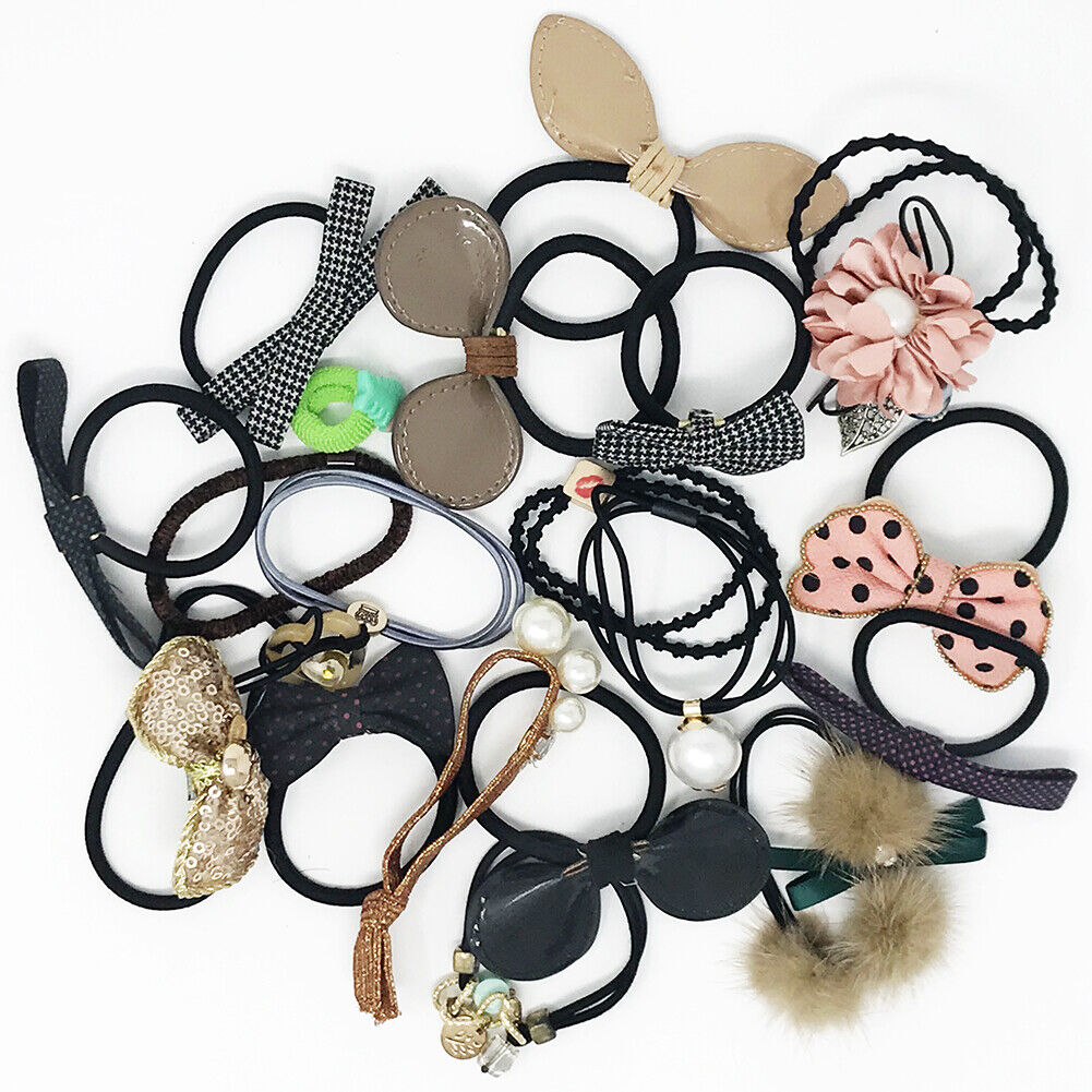 US 20-40 Pcs Stylish Elastic Bow Crystal Ponytail Rope Hair Tie Ring Hairband