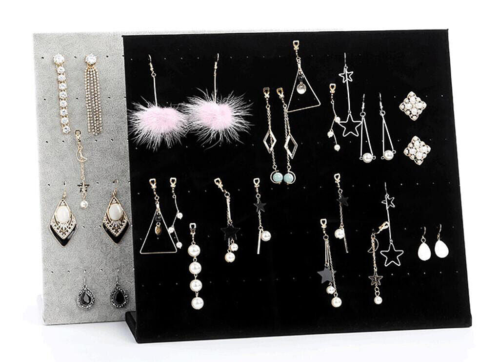 L-Shape Velvet Jewelry Frame Tray Earrings Board Display Counter Rack Organizer