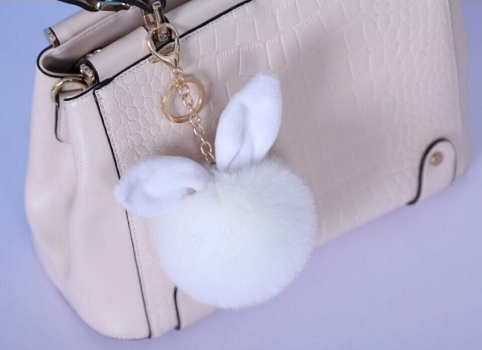 Rabbit Fur Ball/Rabbit Ear PomPom Cell Phone Car Pendant Handbag Key Chain Ring
