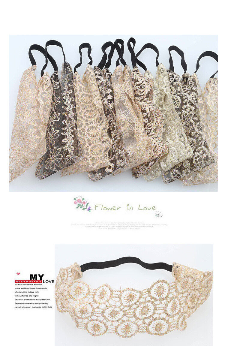 US 7~14Pcs Women Lace Headband Stretch Hairband Elegant Wide Headwrap Turban