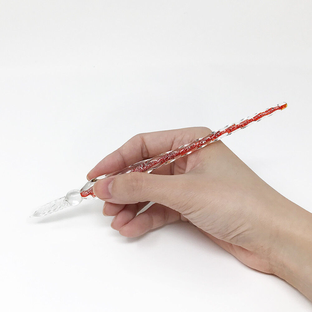 US 3D Glass Signature Pen Nib Elegant Crystal Dip Sign Pen w/ Box Gift Holiday