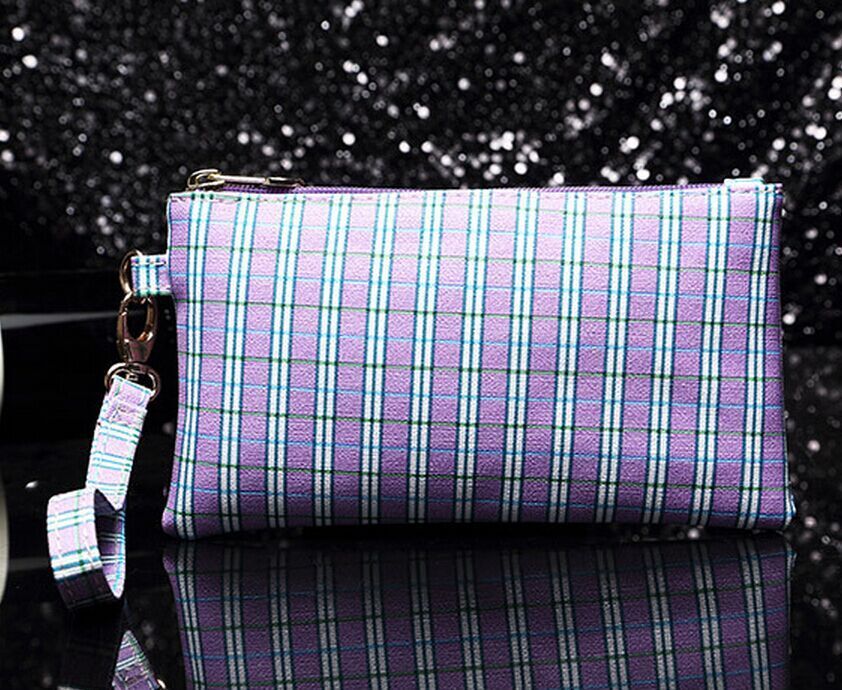 Envelope Style Fashion Unique Check Pattern Clutch Wrist Bag with Wrist Band