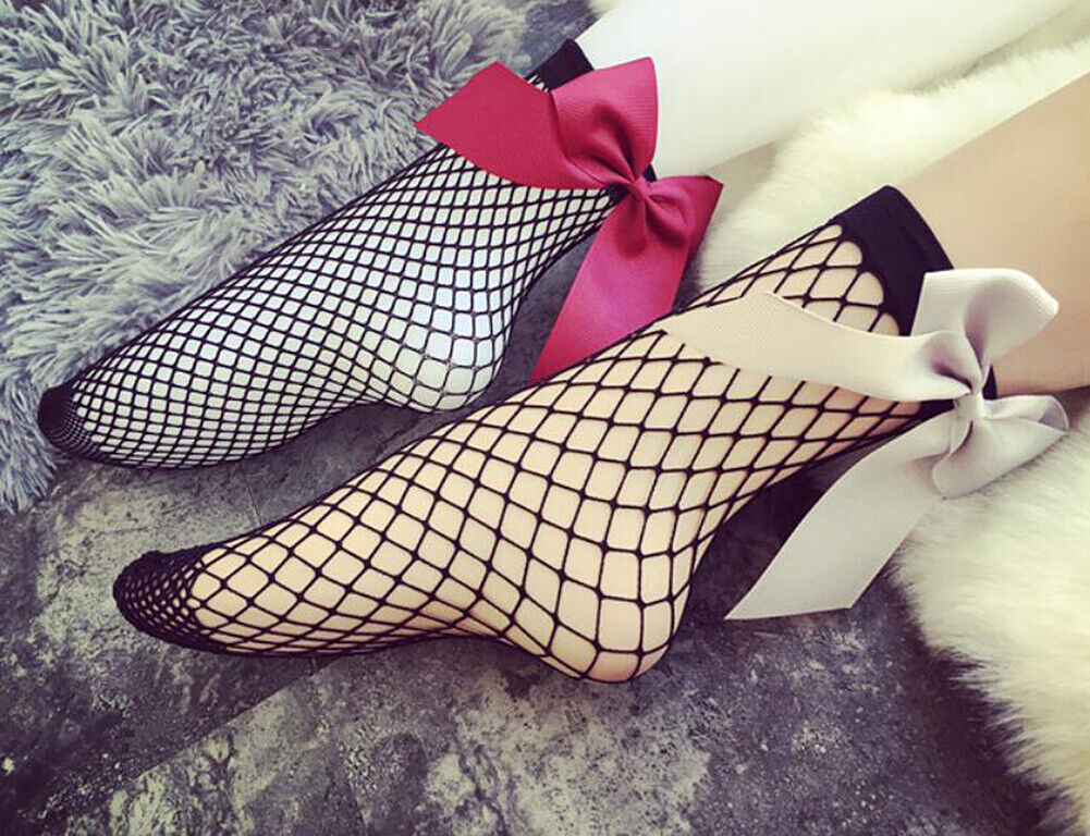 US 6 Pairs Cute Women's Black Mesh Short Ankle Socks Sexy Bow Fishnet Pop Socks