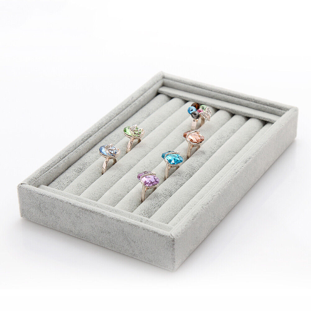 US 1-2 Pc Velvet Jewelry Ring Display Organizer Tray Holder Earring Storage Case