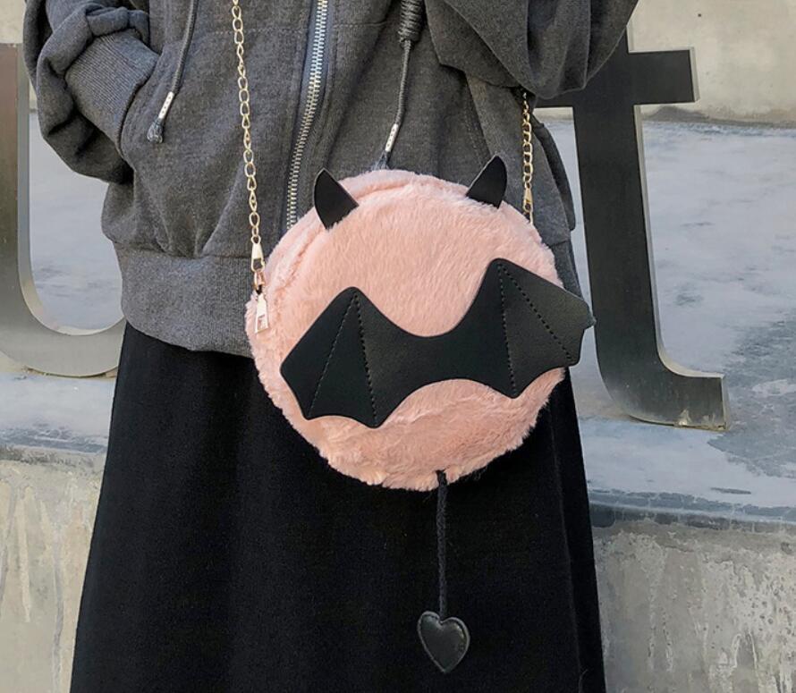 Magik Devil Monster Crossbody Shoulder Bag Faux Fur Fluffy Bat Doll Toys Handbag