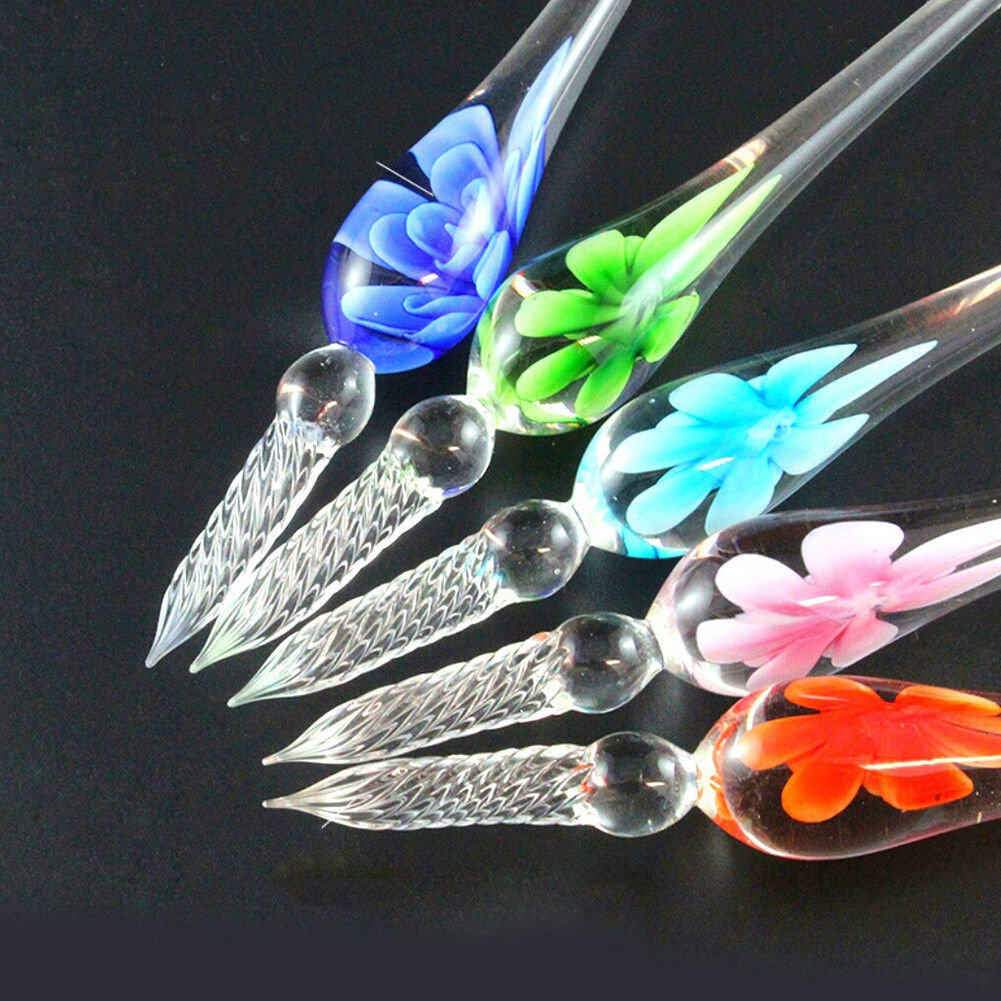 US 3D Glass Signature Pen Nib Elegant Crystal Dip Sign Pen w/ Box Gift Holiday