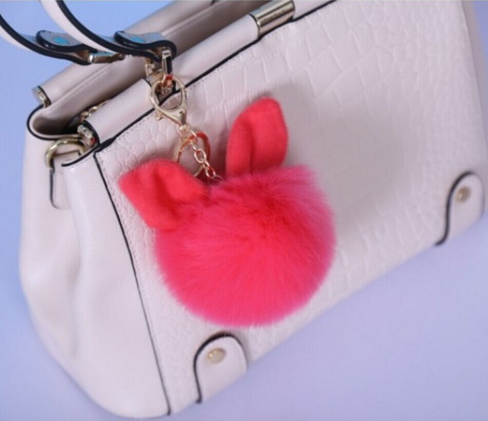 Rabbit Fur Ball/Rabbit Ear PomPom Cell Phone Car Pendant Handbag Key Chain Ring