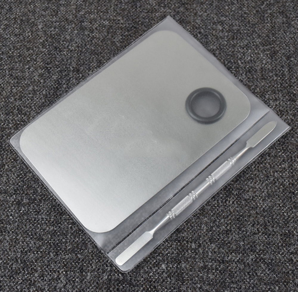 Acrylic Cosmetic Nail Art Makeup Polish Mixing Palette Stainless Steel Spatula