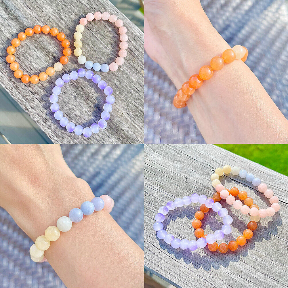 US Handmade Natural Soothing Stone Smooth Morganite/Aventurine Beaded Bracelet