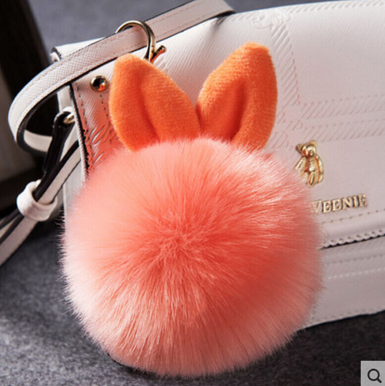 Rabbit Fur Ball/Rabbit Ear PomPom Cell Phone Car Pendant Handbag Key Chain Ring