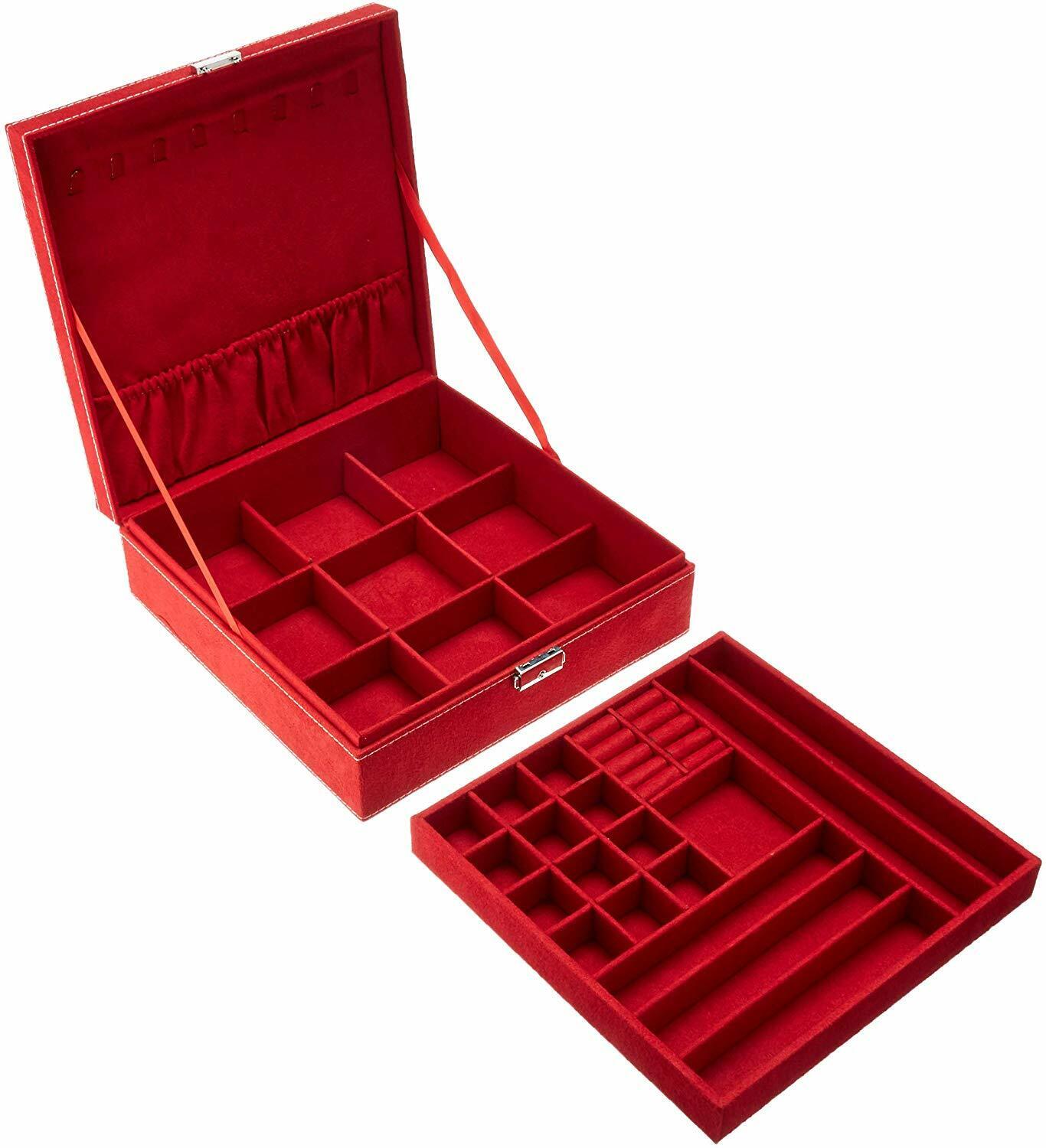 US Two-Layer Lint Large Jewelry Box Organizer Display Storage case with Lock