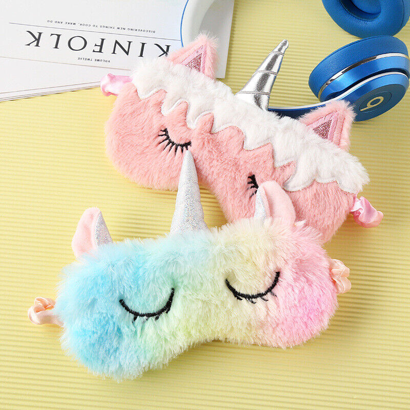US Unicorn Animal Eye Mask Soft Plush Sleep Masks Sleeping Blindfold Traveling
