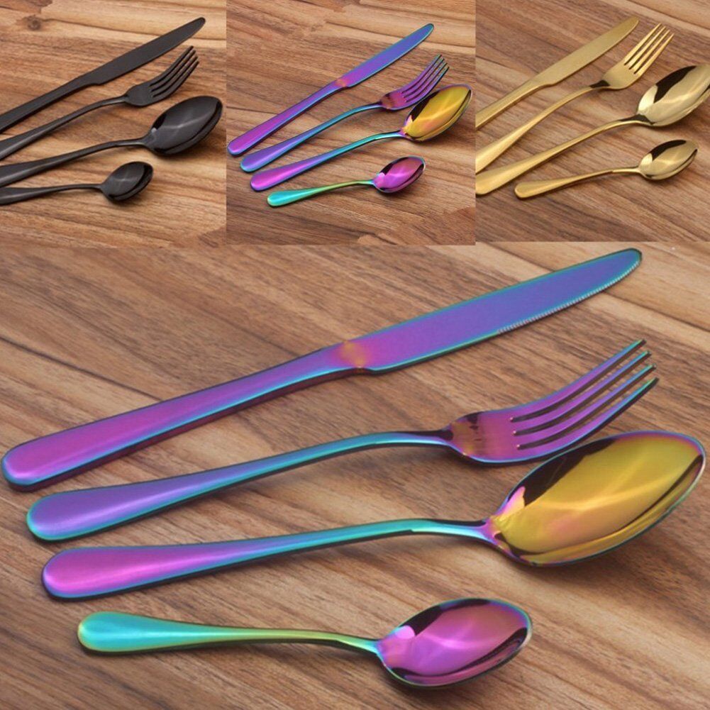 4Pcs Flatware Rainbow Dinnerware Stainless Steel Tableware Set Fork Spoon Knife