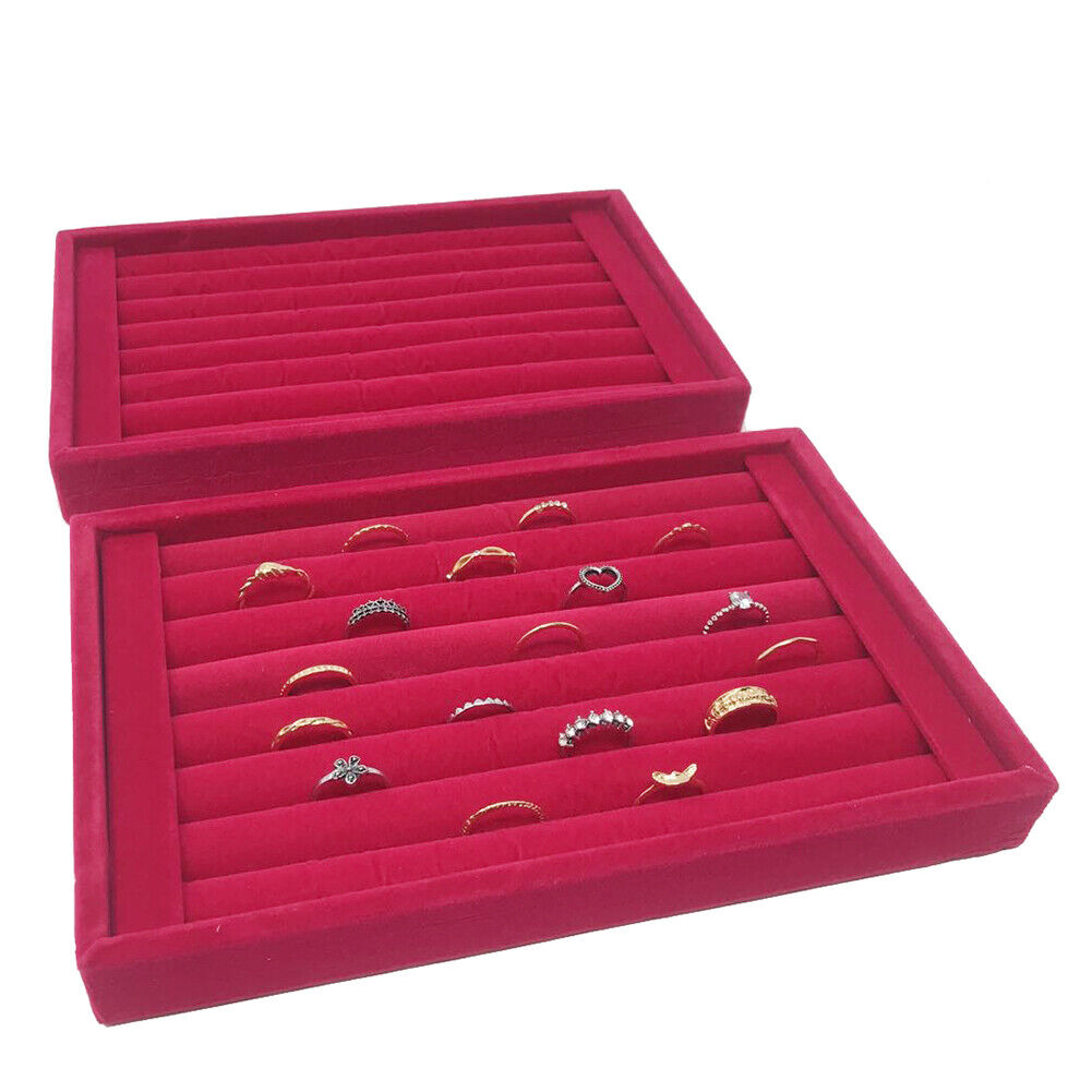 US 1-2 Pc Velvet Jewelry Ring Display Organizer Tray Holder Earring Storage Case