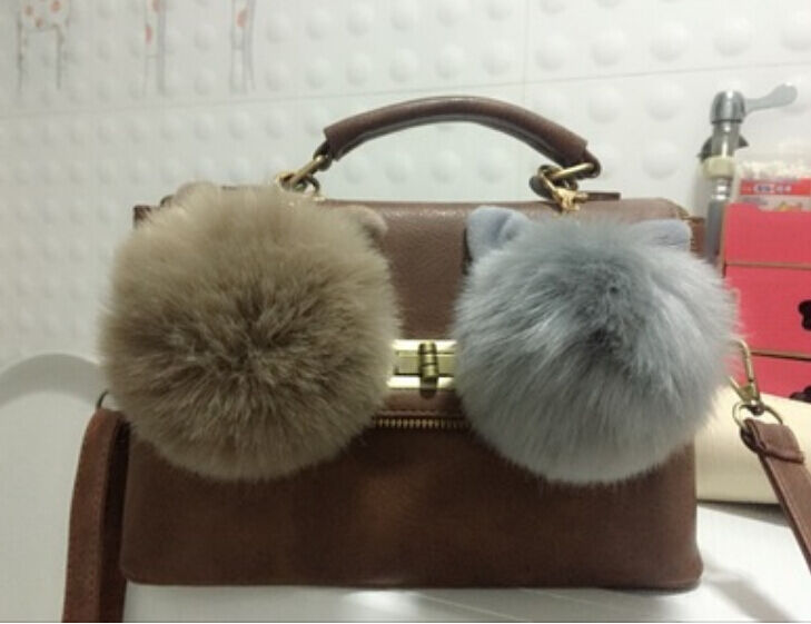 Rabbit Fur Ball/Rabbit Ear PomPom Cell Phone Car Pendant Handbag Key Chain Ring