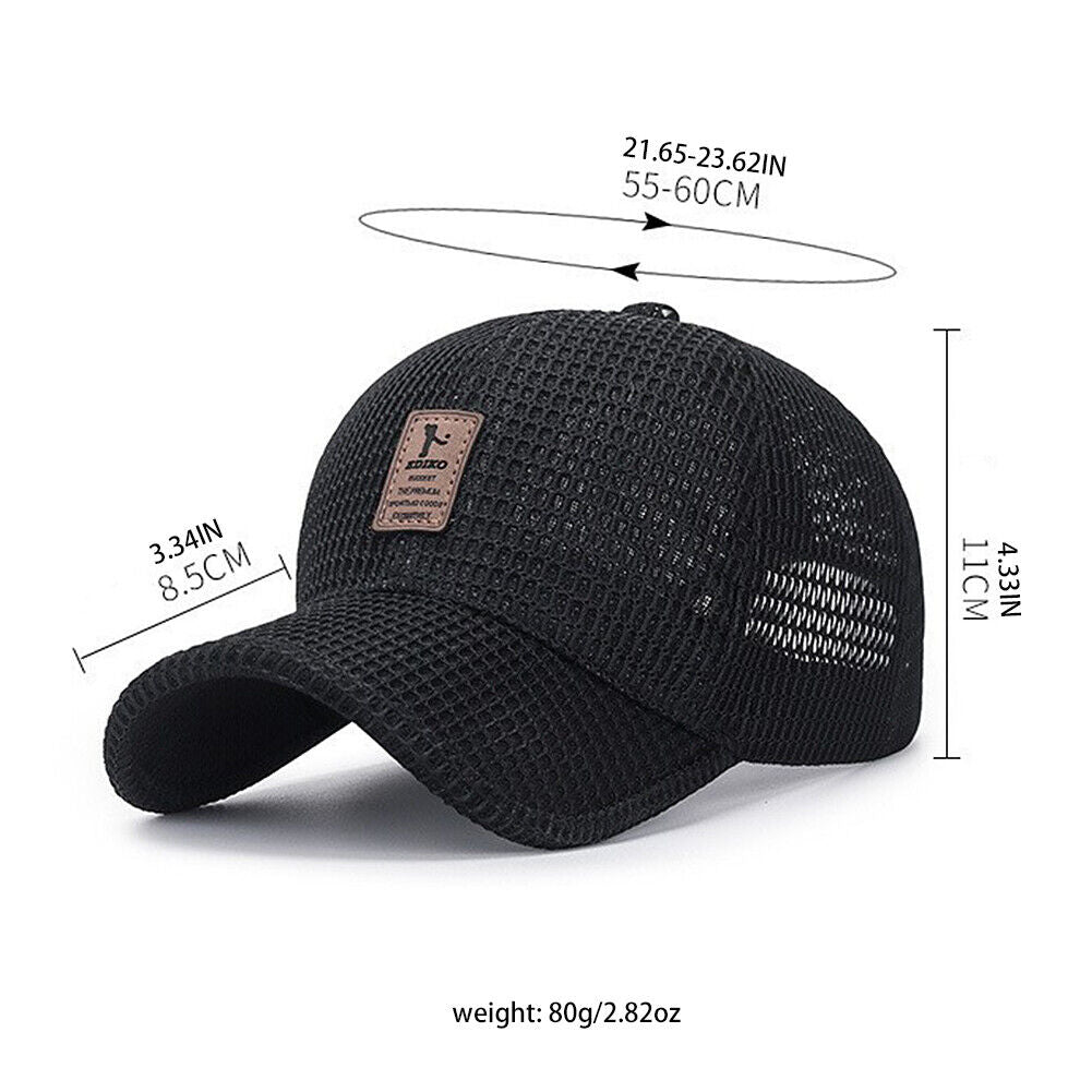 US 1-2 Pcs Men's Mesh Baseball Cap Snapback Sun Protection Breathable Sports Hat