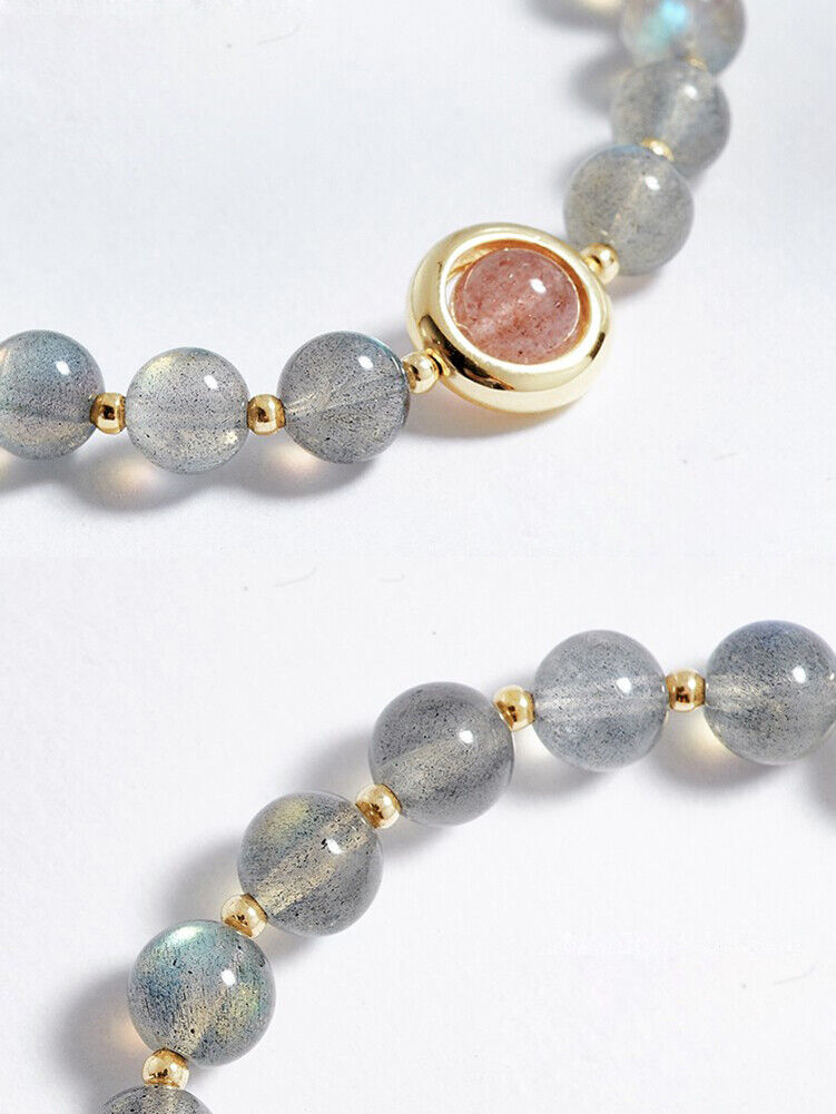 US 2 Pcs Set Mermaid Aura Crystal Glass Stretch Bracelet w/ 6 mm Moonstone Beads