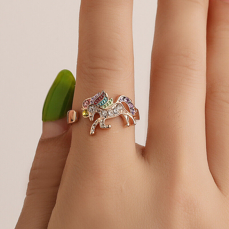 US Unicorn Jewelry Rainbow Rhinestone Crystal Necklace/ Bracelet/ Earring/ Ring
