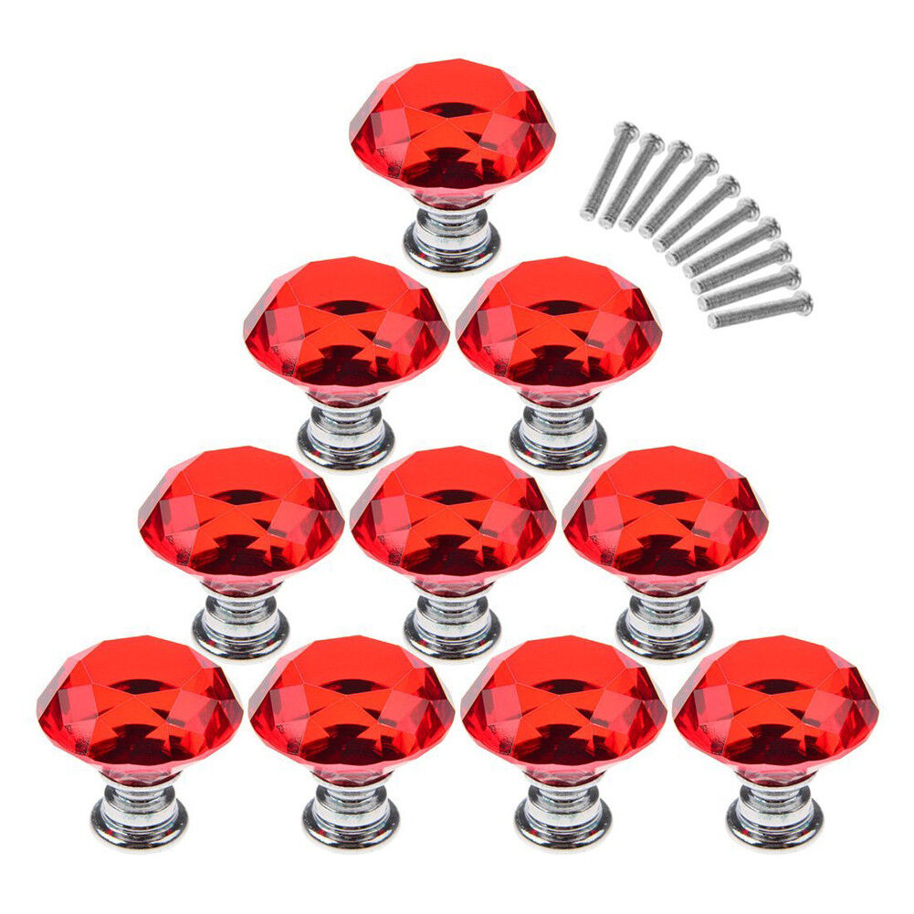 10Pcs Crystal Glass Cabinet Knob Diamond Shape 30mm Drawer Cupboard Handle Pull