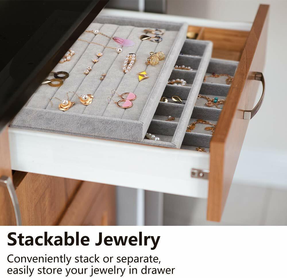 US 4 Pack Stackable Velvet Jewelry Trays Organizer Storage Drawer Display Trays